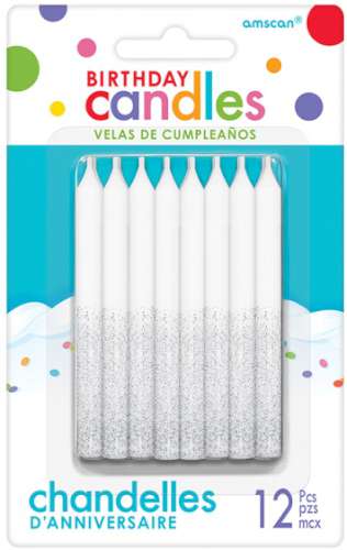 White Silver Glitter Dipped Candles - Click Image to Close